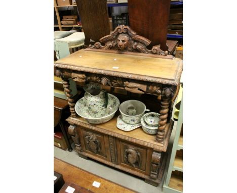 Victorian Carved Oak Buffet with lion mask decoration, h.144cms w.96cms