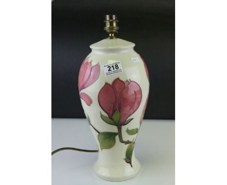 Moorcroft Table Lamp in the Magnolia Pattern (height to top of ceramic body 34cms)