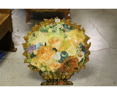 Cut Out Easel Back Firescreen in the form of a Vase of Flowers with decoupage style decoration, h.63cms