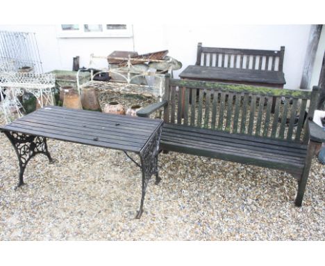 Wooden Garden Bench (a/f) L.164cms together with a Wooden Garden Table