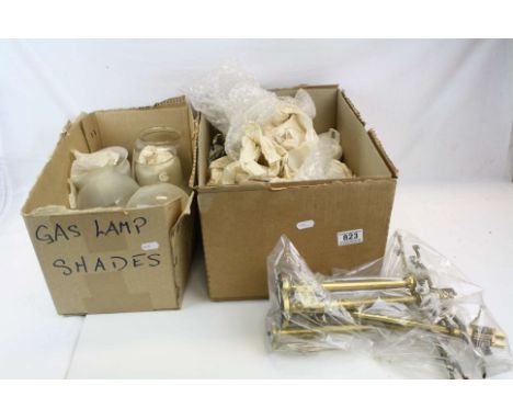 Various Gas Light Fittings together with approximately Fourteen Glass Light Shades
