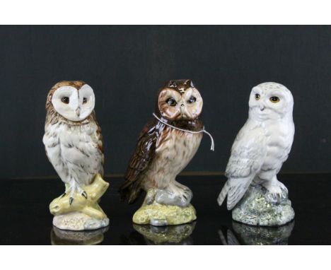 Three Royal Doulton ' Whyte &amp; Mackay Scotch Whiskey ' Owl Decanters including Barn Owl, Snowy Owl and Short-Eared Owl, al