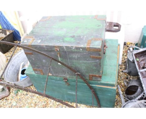 Two Large Wooden Tool Boxes, largest 92cms long plus Two Vintage Wooden Combs