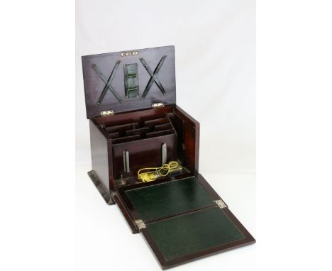 Late 19th / Early 20th century Mahogany Writing / Stationery Box, the hinged lid and drop down fold -out writing surface open