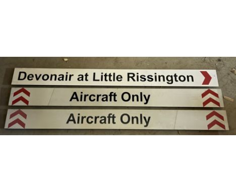 Three various enamel signs with directional arrows - "Devonair at Little Rissington" (x1), "Aircraft Only" (x2), 170 cm x 15 