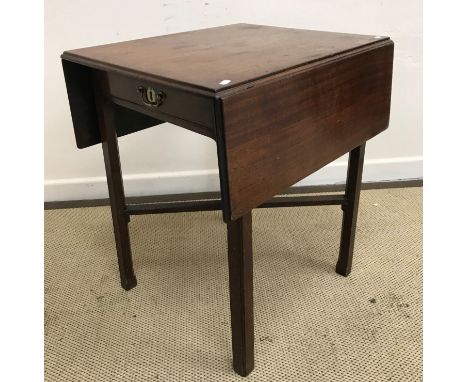 A George III mahogany Pembroke table, the rectangular top with moulded edge over a single end drawer with brass swan neck han