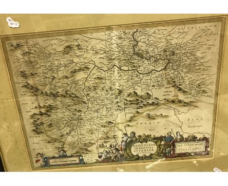 AFTER JOHANNES BLAEU &amp; TIMOTHY PONT "Glottiana - the upper ward of Cyds-dayi" black and white engraved map, later coloure