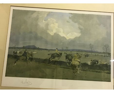 AFTER LIONEL EDWARDS "Beaufort Hunt" signed in pencil and with blind studio stamp, bears label verso inscribed "Coloured Arti