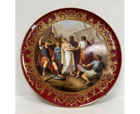 A Vienna Porcelain charger depicting the departure of Briseis from Achilles in the Iliad signed Richter inscribed to the red 
