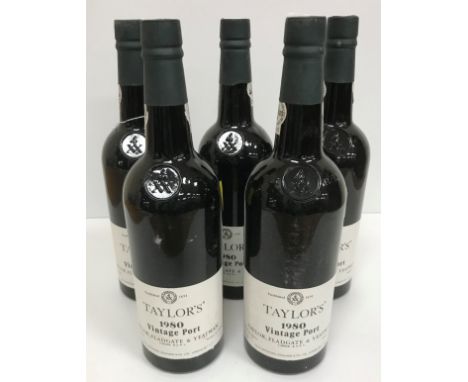 Five bottles Taylor's Vintage Port 1980