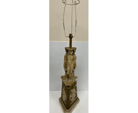 A painted plaster "Three Graces" table lamp in the Classical style, 69 cm high including fittings, together with a black glaz