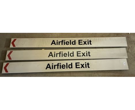 Three enamel signs with directional arrows - "Airfield Exit" (x3), 170 cm x 15 cm