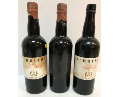 Three bottles Ferreira Vintage Port 1970