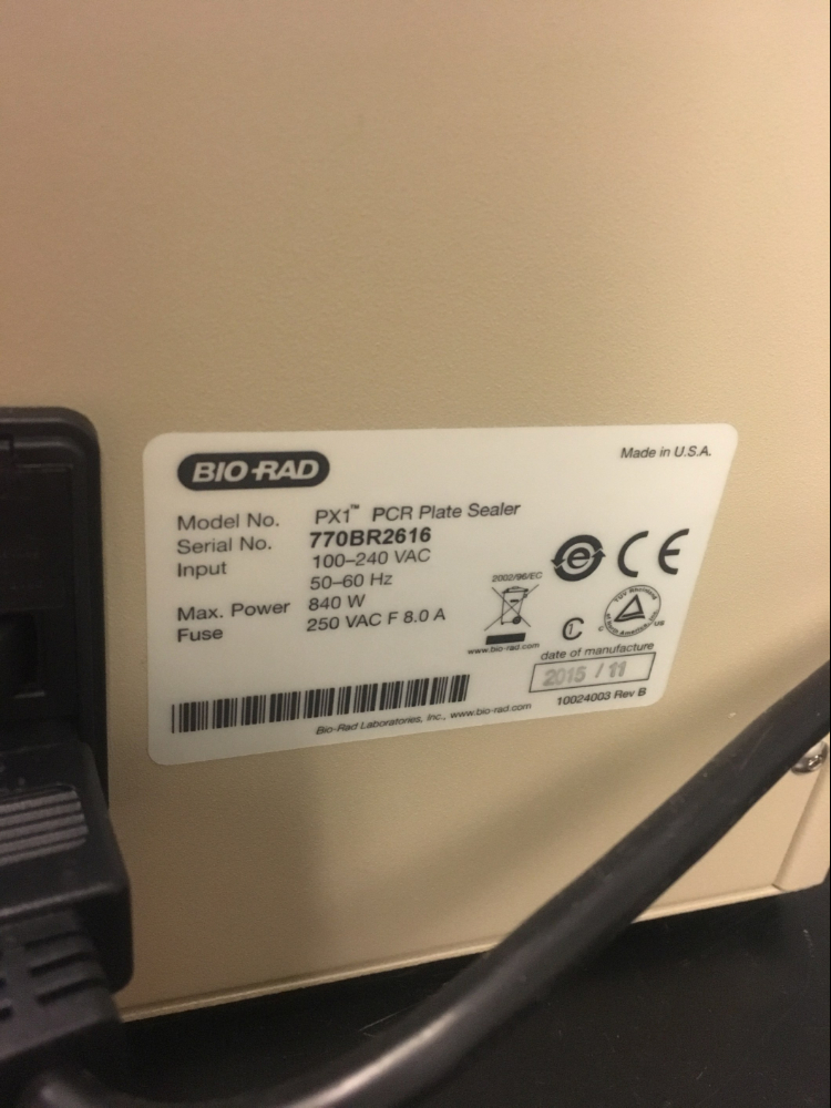 BioRad PX1 PCR Plate Sealer, Electrical 100240V, 50/60Hz, 840W