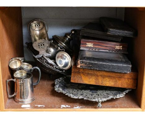 A large quantity of assorted silver plated items including tea services, salver, cased fish knives and forks, cruet set cande