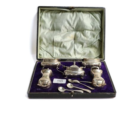 A Collection of Assorted Silver, including: a George V cased silver condiment-set, by Walker and Hall, Birmingham, 1919, each