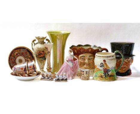 Assorted ceramincs including three Lladro figures, 20th century Meissan spill vase, Moorcroft yellow lustre vase, a Royal Wor