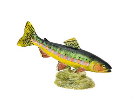 Beswick Golden Trout, model No. 1246, blue, yellow and green glossA Glaze crazed, free from chips, cracks and repair