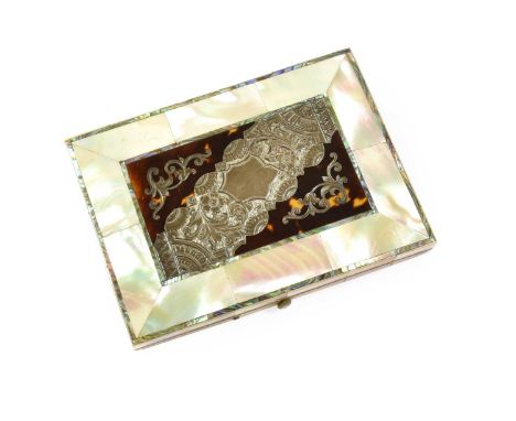 A Victorian Silver-Inlaid Tortoiseshell, Abalone and Mother-of-Pearl Card Case, Second Half 19th Century, oblong, with a cent