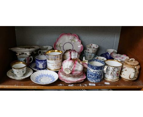 A Wileman &amp; Co. Foley china part teaset in the Thistle design, together with a 20th century Meissen cup and saucer, quant