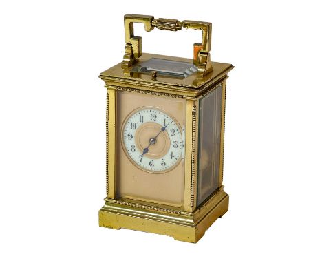 Brass striking and repeating carriage clock, circa 1900, twin spring barrel movement with a platform lever escapement, striki