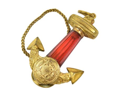 A Gilt-Metal Mounted Ruby Coloured Glass Scent-Bottle, the faceted glass body slightly tapering, with gilt-metal mounts in th