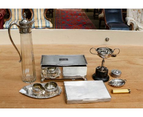 A Collection of Assorted Silver, including: a silver cigarette-box, with engine-turned decoration, with silver-gilt interior 