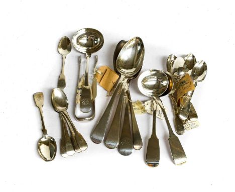 A Collection of George III and Later Silver Flatware, Various Makers and Dates, including: a pair of George III Old English p