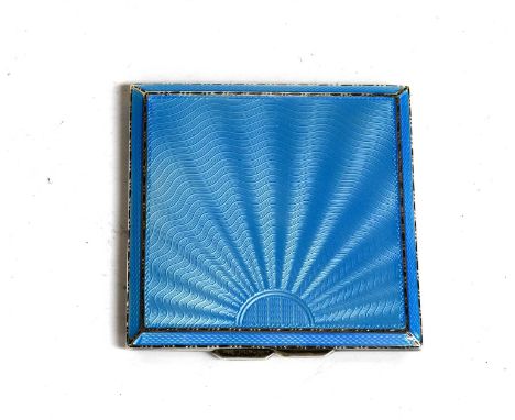 An Edward VIII Silver and Enamel Compact, by Adie Brothers, Birmingham, 1936, square, the hinged cover with blue enamel over 