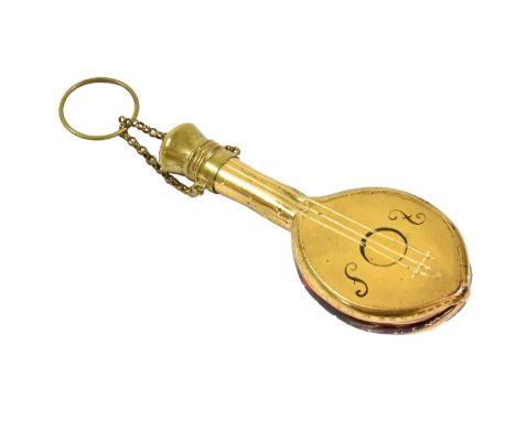 A Gilt-Metal Mounted Glass Scent-Bottle, the ruby glass body with gilt decoration, formed as a mandolin, with suspension chai