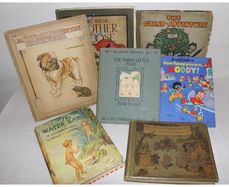 Seven vintage children books. Including: The Real Mother Goose, pictures by Blanche Fisher Wright, The Great Adventure by Cec