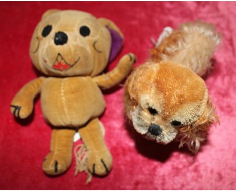 A labelled Merrythought velvet 'Jerry' cartoon character mouse with a small Steiff Pekinese dog, with label and button in ear