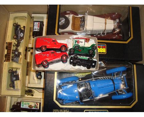 A pair of large scale Bburago cars in original boxes together with some Lledo Days Gone and a few unboxed cars and vans. G-VG