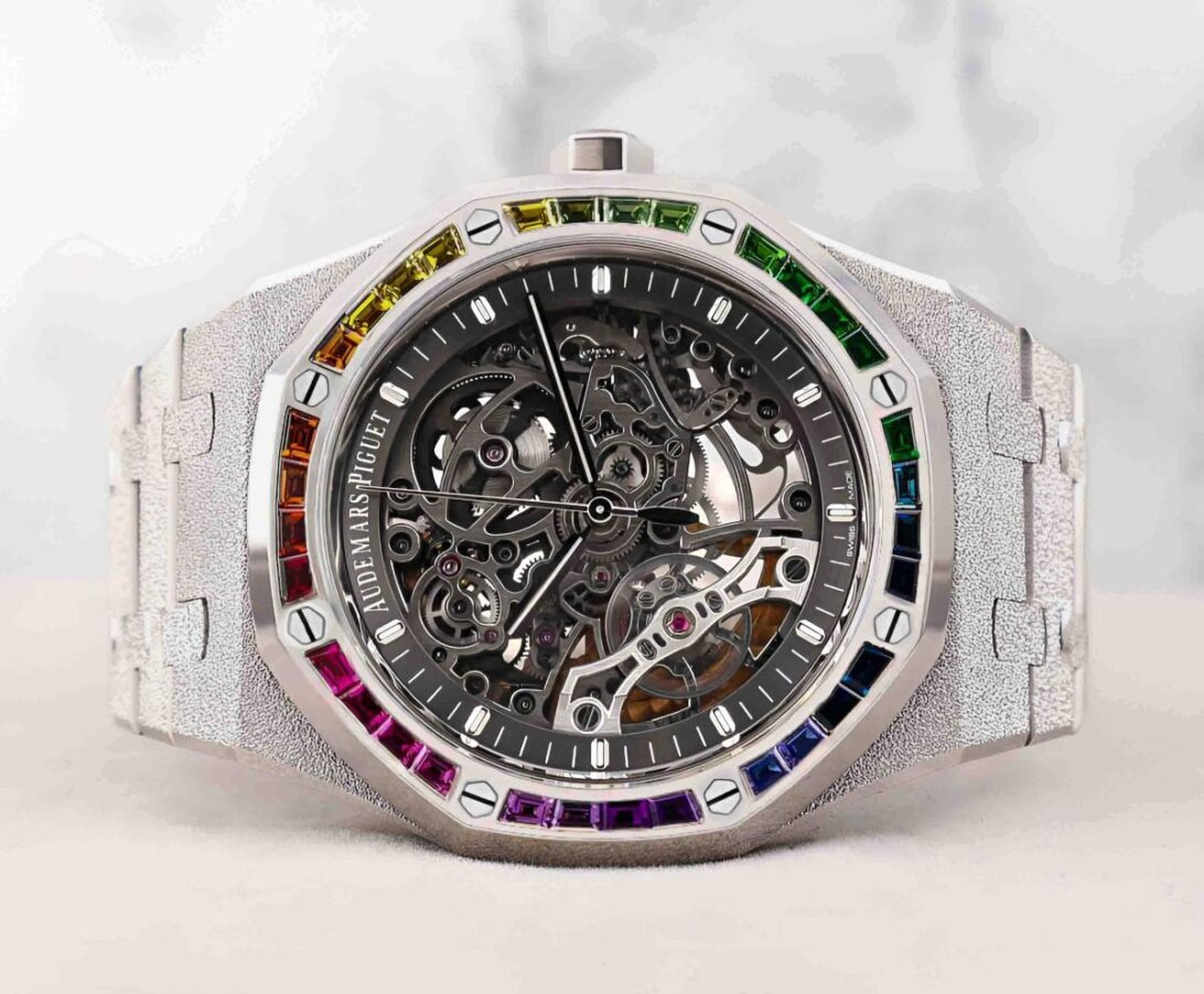 2023 NOS Audemars Piguet Royal Oak Frosted Gold Double Balance Wheel Openworked Rainbow Bracelet 154