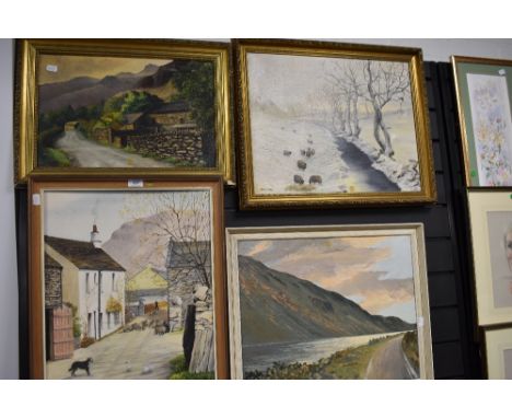 A selection of original art works including well composed oil on canvas of local interest