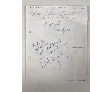 [Autographs / British Television] A sheet of paper bearing signatures of TV and music personalities including Eric Wallace, R