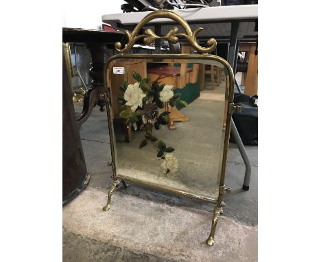 A brass and mirrored fire screen (a/f)