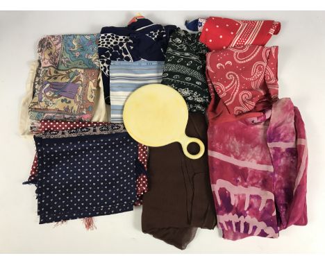 A quantity of scarves and an ivorine mirror