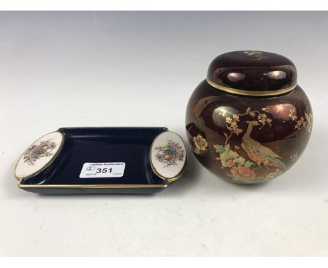 A Carlton ware Rouge Royale ginger jar and dish