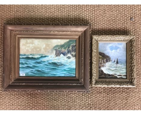 Arthur Dean (Exh. 1899) Large scale coastal landscape view with choppy waters breaking over a rocky shore, watercolour, frame
