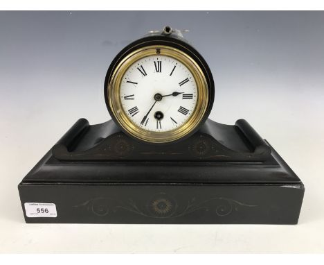 A Victorian polished black slate mantel clock of drum form