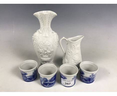 Four Spode Italian egg cups together with two Portmeirion Parian ware items