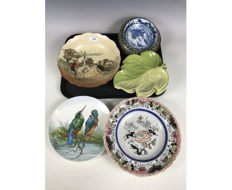 A Royal Doulton Sir Roger De Coveley bowl together with six Carlton Ware leaf form dishes and a kingfisher collectors' plate 