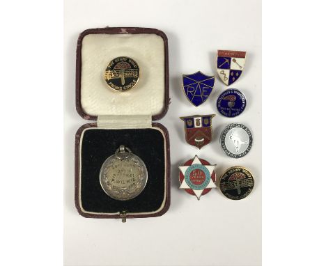 A silver and enamel button for fifty years loyalty from the Amalgamated Society of Woodworkers, together with a cased silver 