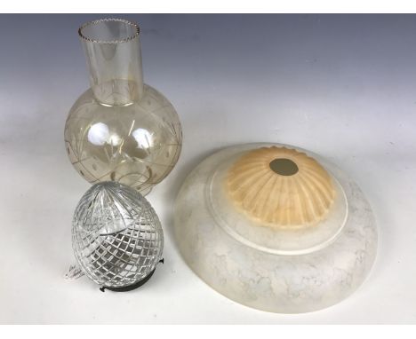 A period cut glass pendant light shade etc