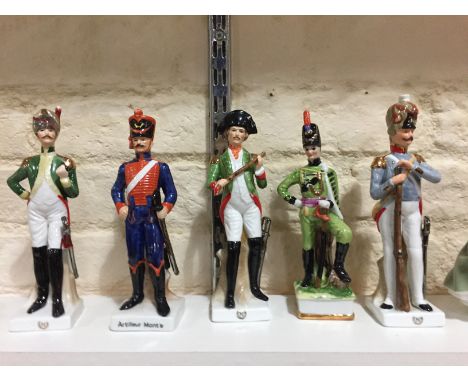 Five military ceramic figures