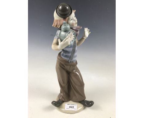 A large Lladro clown with alarm clock figurine by Salvador Debon, retired 1985