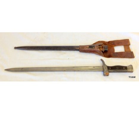 A French knife bayonet model 92 modified in its steel scabbard and leather frog