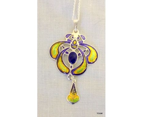 A silver Art Deco style enamel set necklace