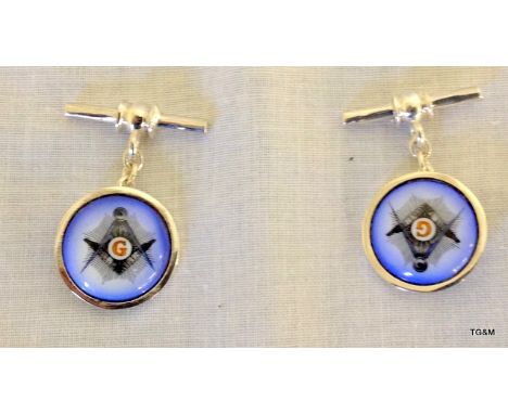 A pair of silver and enamel Masonic cufflinks